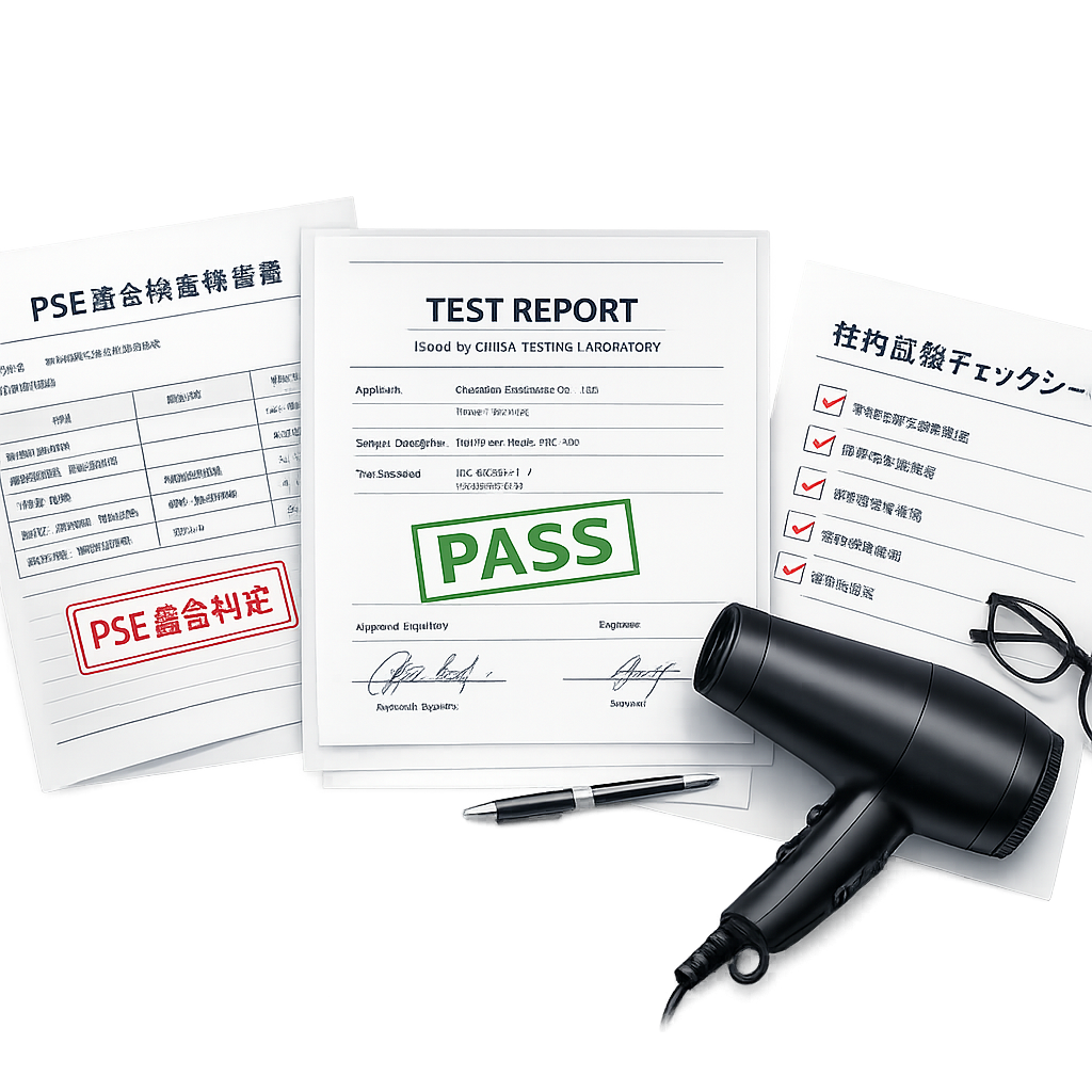 PSE compliance documents, test report, and electrical product