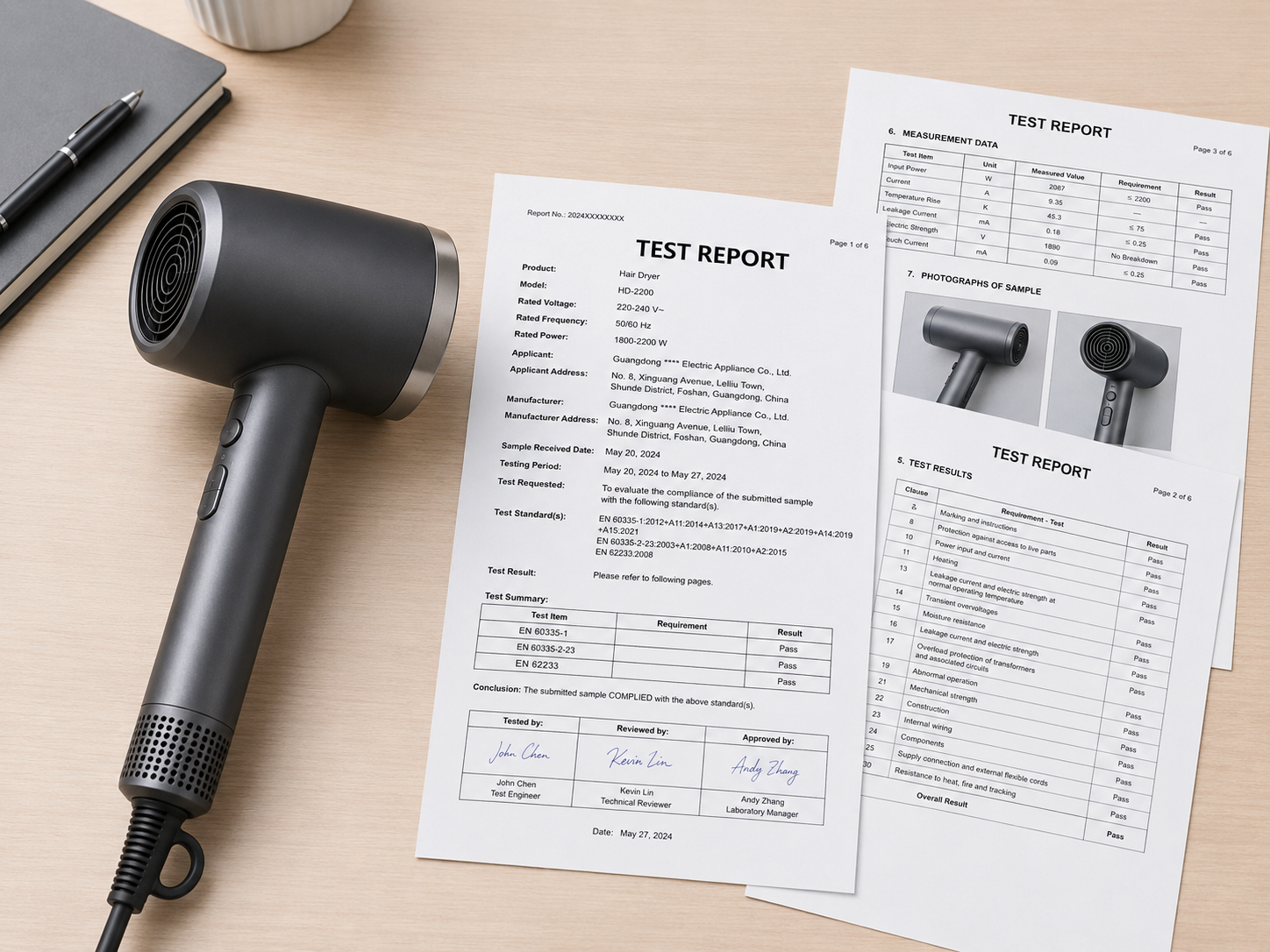 Hair dryer with PSE test reports